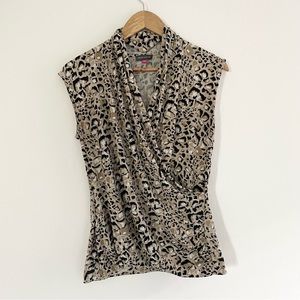 Vince Camuto Animal Print Faux Wrap Blouse Womens Size Medium